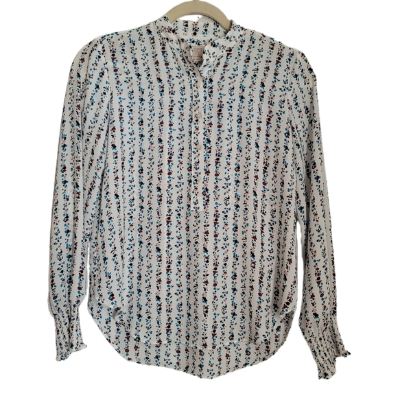 LOFT Tops - Loft Blouse XXSP Petite White Floral Long Sleeve Henley High Low